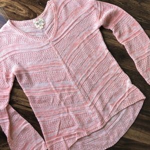 Upper soft pink with white knit sweater
